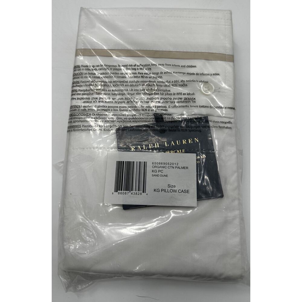 Ralph Lauren Palmer Organic Cotton Percale 2 King Pillowcases Sand Dune New - Picture 2 of 8